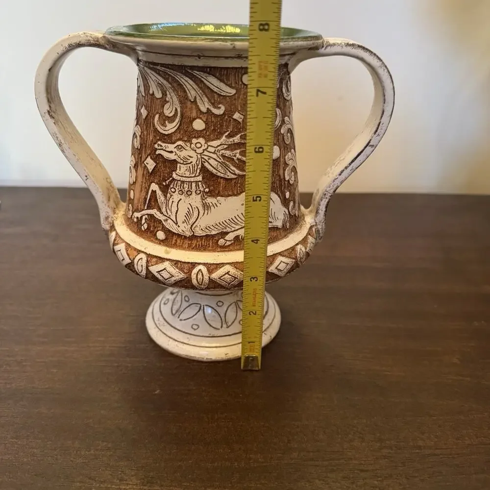 Deruta Italian Pottery Vase La Pinturicchio Sgraffito Handmade Deer Stag Vintage